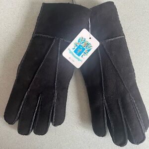 Portolano Black Suede Gloves womens sz L NWT